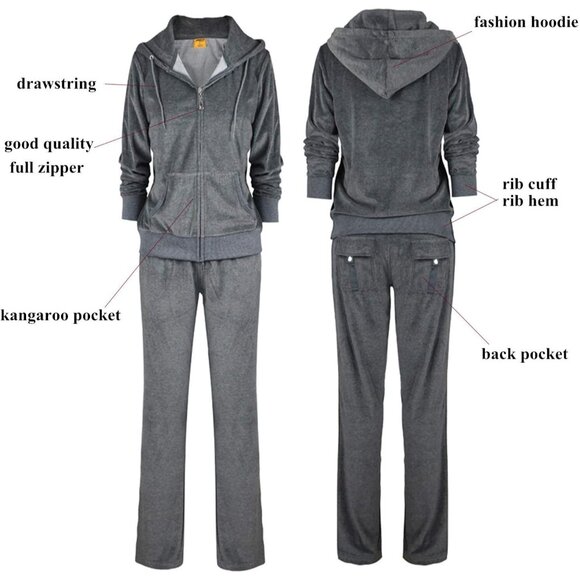 Soft Velvet Tracksuit Set for Women: Fashionable Hoodie & Jogger Pants Combo - Picture 4 of 4
